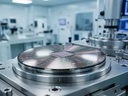 Ein hochmoderner Wafer in einem Reinraum einer Halbleiterfertigungsanlage bei klinischer Beleuchtung. - Foto: über boerse-global.de
