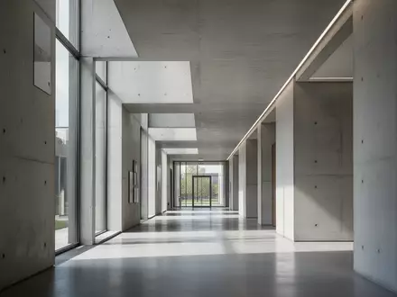 Ein moderner, leerer Flur in einem Regierungsgebäude mit minimalistischer Architektur und einfallendem Tageslicht. - Foto: über boerse-global.de