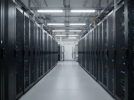 Moderne industrielle Serverinfrastruktur in einer deutschen Industrieanlage mit blauen Statusleuchten. - Foto: über boerse-global.de