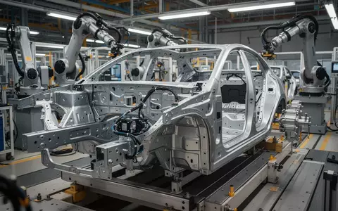 Ein teilweise montiertes Elektroauto-Chassis in einer modernen europäischen Automobilfabrik. - Foto: über boerse-global.de