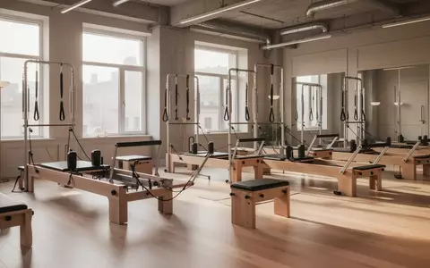 Heller, minimalistischer Pilates-Raum mit mehreren professionellen Reformer-Geräten in einer modernen Studio-Umgebung. - Foto: über boerse-global.de