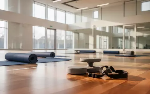 Aufgerollte Yogamatten und Sportutensilien in einer hellen, modernen Sporthalle bei Tageslicht. - Foto: über boerse-global.de
