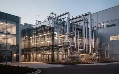 Modernes pharmazeutisches Produktionsgebäude bei Dämmerung mit technischer Infrastruktur und industrieller Architektur. - Foto: über boerse-global.de