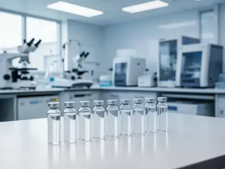 Moderne medizinische Laborumgebung mit sterilen Glasfläschchen auf einer weißen Oberfläche. - Foto: über boerse-global.de
