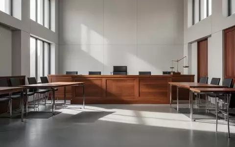 Ein leerer Gerichtssaal mit einer hölzernen Richterbank und einfallendem Tageslicht. - Foto: über boerse-global.de