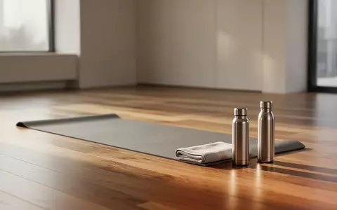 Eine hochwertige Yogamatte auf einem hellen Holzboden in einem minimalistischen, sonnendurchfluteten Fitnessraum. - Foto: über boerse-global.de