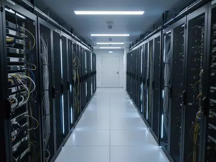 Ein moderner, minimalistischer Serverraum mit dunklen Serverschränken in einer strukturierten, professionellen IT-Umgebung. - Foto: über boerse-global.de