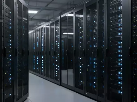 Moderne Serveranlage in einem Rechenzentrum mit blauen LED-Statusleuchten in einer professionellen IT-Umgebung. - Foto: über boerse-global.de