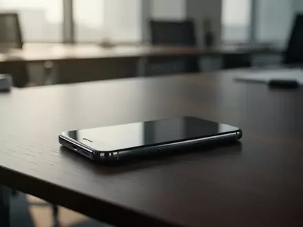 Ein modernes Smartphone auf einem dunklen Bürotisch in einer ruhigen, professionellen Arbeitsumgebung. - Foto: über boerse-global.de