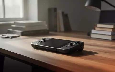 Ein modernes Handheld-Spielgerät liegt auf einem Schreibtisch in einer ruhigen, minimalistischen Arbeitsumgebung. - Foto: über boerse-global.de