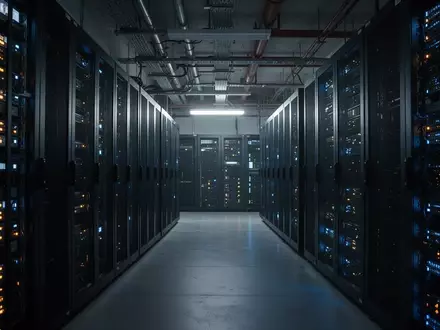 Dunkler Serverraum mit leuchtenden Status-LEDs an Hardware-Racks als Symbol für Cybersecurity-Compliance und IT-Sicherheit. - Foto: über boerse-global.de