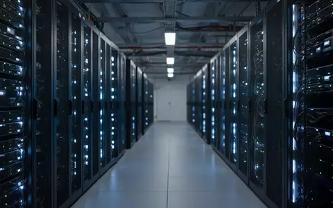 Reihen von leuchtenden Server-Racks in einem modernen Rechenzentrum als Symbol für digitale Sicherheit und Infrastruktur. - Foto: über boerse-global.de