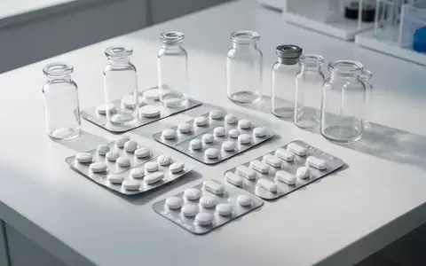 Arzneimittelpackungen und leere Medizinfläschchen auf einem sterilen Labortisch bei natürlichem Licht. - Foto: über boerse-global.de