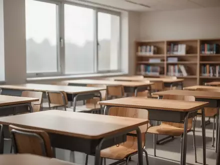 Ein heller, moderner Klassenraum mit leeren Schreibtischen und natürlichem Lichteinfall. - Foto: über boerse-global.de