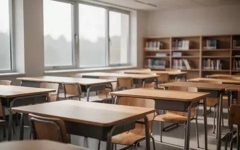 Ein heller, moderner Klassenraum mit leeren Schreibtischen und natürlichem Lichteinfall. - Foto: über boerse-global.de