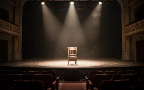 Eine leere Theaterbühne mit einem einzelnen Stuhl im Scheinwerferlicht in einem historischen Gebäude. - Foto: über boerse-global.de