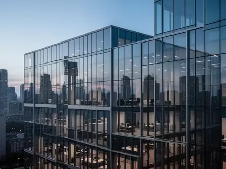 Moderne Glasfassade eines Bürogebäudes in der Dämmerung, die den technologischen und finanziellen Sektor symbolisiert. - Foto: über boerse-global.de