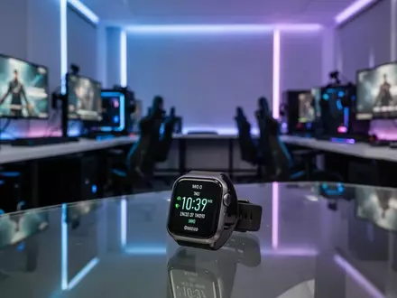 Eine moderne Smartwatch auf einem Schreibtisch in einem professionellen E-Sport-Trainingszentrum zur biometrischen Analyse. - Foto: über boerse-global.de