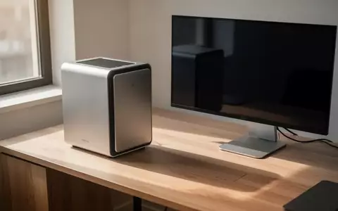 Ein moderner, minimalistischer Arbeitsplatz mit einem kompakten Aluminium-Computergehäuse auf einem hellen Holztisch. - Foto: über boerse-global.de