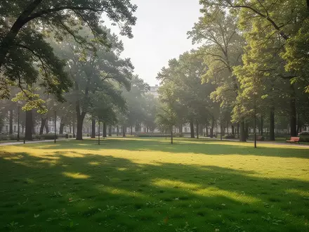 Ein sonniger, leerer Stadtpark mit gepflegten Grünflächen und Bäumen bei natürlichem Tageslicht. - Foto: über boerse-global.de