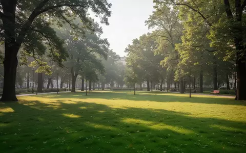 Ein sonniger, leerer Stadtpark mit gepflegten Grünflächen und Bäumen bei natürlichem Tageslicht. - Foto: über boerse-global.de