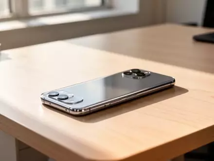 Ein modernes Smartphone liegt mit dem Display nach unten auf einem hellen Holztisch in einem sonnendurchfluteten Büro. - Foto: über boerse-global.de