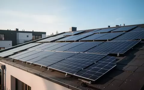 Moderne Photovoltaik-Anlage auf einem Hausdach unter blauem Himmel bei Tageslicht. - Foto: über boerse-global.de