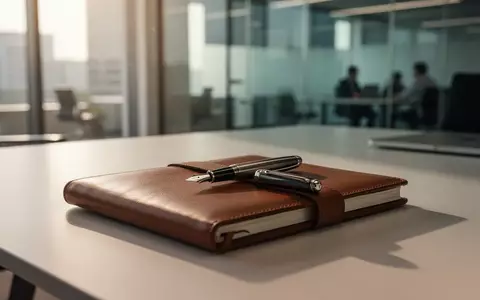 Ein moderner, professioneller Schreibtisch in einem hellen Büro mit einem Notizbuch und einem Füllfederhalter. - Foto: über boerse-global.de