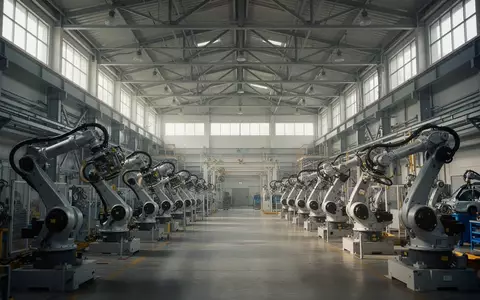Leere Montagehalle einer Volkswagen-Produktionsstätte mit Industrierobotern bei natürlichem Lichteinfall. - Foto: über boerse-global.de