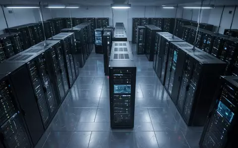 Moderne Serverräume einer Telekommunikationsanlage mit blauer Beleuchtung und geordneten Schaltschränken. - Foto: über boerse-global.de