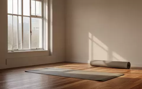 Ein minimalistischer, lichtdurchfluteter Raum mit einer zusammengerollten Yogamatte als Symbol für gesundes Altern. - Foto: über boerse-global.de