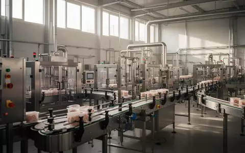 Moderne industrielle Produktionsanlage in der Lebensmittelindustrie mit Edelstahlmaschinen in einer hellen Halle. - Foto: über boerse-global.de