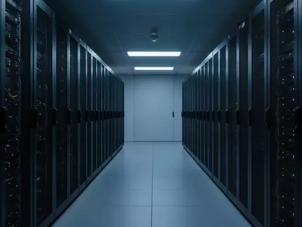 Moderne Serverräume mit dunklen Serverschränken in einer kühlen, technologisch geprägten Umgebung. - Foto: über boerse-global.de