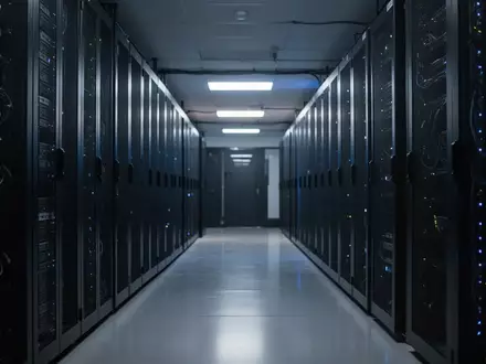 Ein dunkler Serverraum mit metallischen Serverschränken in einer professionellen IT-Umgebung. - Foto: über boerse-global.de