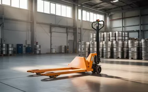 Ein Hubwagen steht in einem aufgeräumten Industrielager neben mehreren Stahlfässern auf dem Betonboden. - Foto: über boerse-global.de