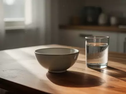 Minimalistisches Frühstücksgedeck auf einem Holztisch im sanften Morgenlicht. - Foto: über boerse-global.de