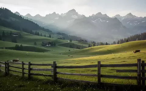 Weite, grüne Schweizer Bergwiesen und Weidelandschaft vor einer alpinen Kulisse bei Morgenlicht. - Foto: über boerse-global.de