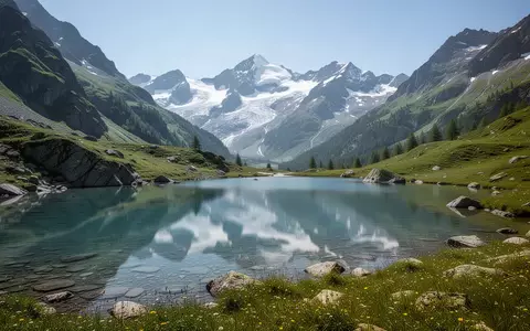 Eine idyllische Berglandschaft mit einem klaren Gebirgssee und schneebedeckten Gipfeln unter einem hellen Sommerhimmel. - Foto: über boerse-global.de