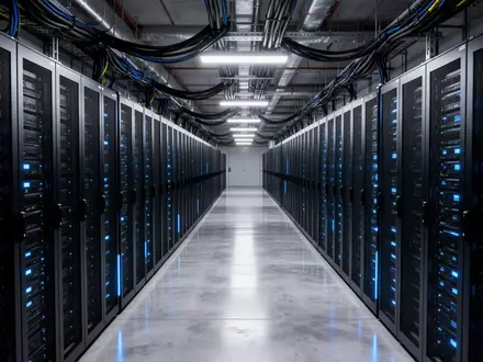 Moderne Rechenzentrum-Infrastruktur mit Server-Racks und industrieller Verkabelung in einem professionellen Umfeld. - Foto: über boerse-global.de