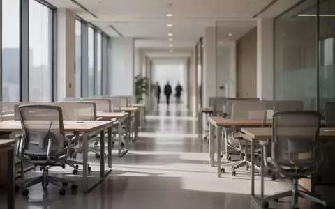 Leeres, modernes Büro mit Schreibtischen und Stühlen in einer ruhigen Arbeitsumgebung bei Tageslicht. - Foto: über boerse-global.de