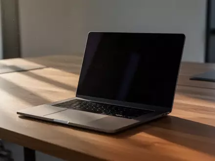 Ein minimalistischer Arbeitsplatz mit einem Laptop auf einem Holztisch bei natürlichem Lichteinfall. - Foto: über boerse-global.de