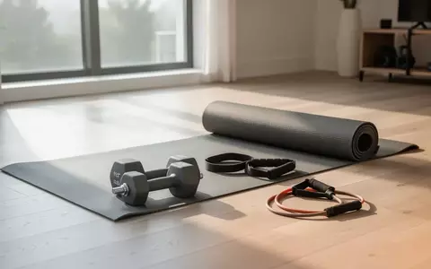Ein heller, minimalistischer Trainingsbereich mit einer ausgerollten Yogamatte, Hanteln und einem Widerstandsband. - Foto: über boerse-global.de