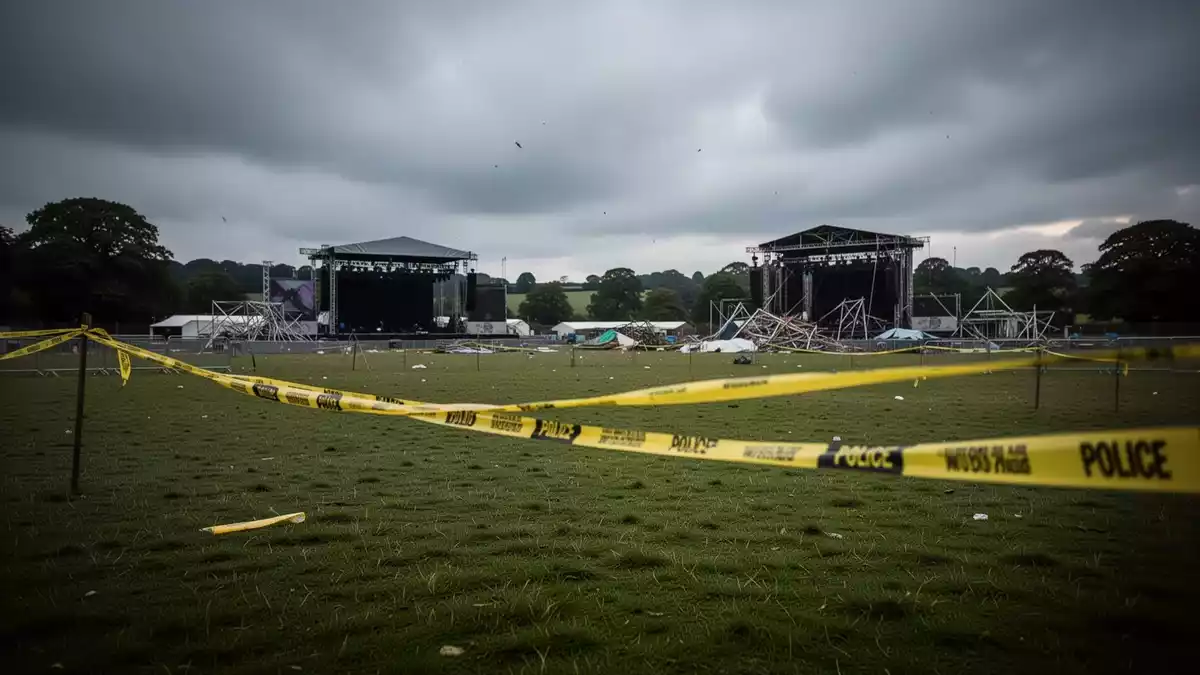 A 41-year-old man has died and at least six other people were taken to hospital after a large sign collapsed at a Christian music festival in West Sussex on Friday afternoon. The incident at the Big…