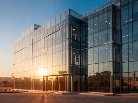 Modernes Bürogebäude in Riad bei goldenem Licht, das die technologische Zusammenarbeit im Bereich der KI symbolisiert. - Foto: über boerse-global.de