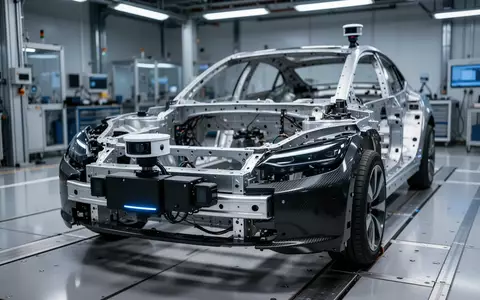 Nahaufnahme einer hochmodernen Sensor-Einheit an einer Fahrzeugfront in einem technischen Prüfzentrum. - Foto: über boerse-global.de