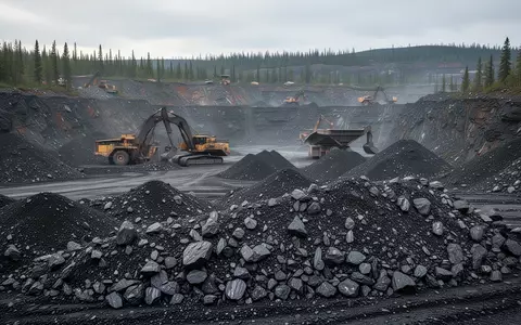 Ein offener Graphit-Tagebau in einer kanadischen Landschaft mit Gesteinshaufen und schwerem Gerät im Hintergrund. - Foto: über boerse-global.de