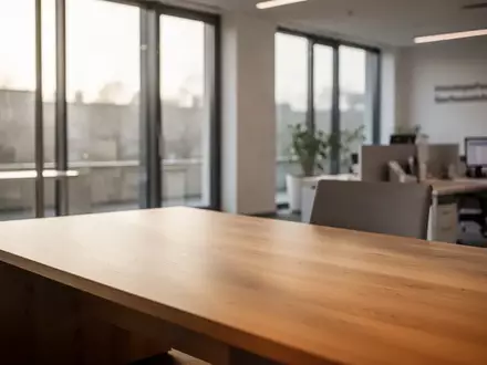 Ein minimalistisch eingerichteter Büroraum einer Krankenkasse mit hellem Tageslicht und einem leeren Schreibtisch. - Foto: über boerse-global.de