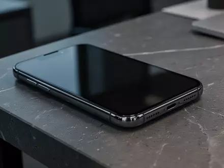 Ein modernes Smartphone liegt mit ausgeschaltetem Bildschirm auf einer dunklen Steinoberfläche. - Foto: über boerse-global.de