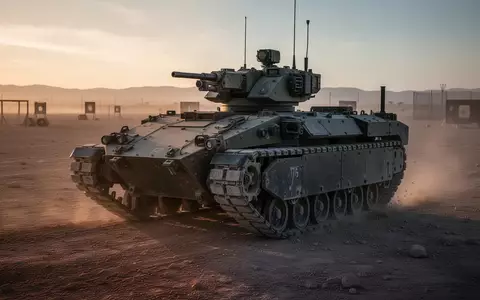 Ein unbemanntes Bodenfahrzeug auf einem militärischen Übungsgelände bei Dämmerung. - Foto: über boerse-global.de