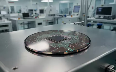 Ein Silizium-Wafer auf einer industriellen Metalloberfläche in einer modernen Halbleiter-Fertigungsanlage. - Foto: über boerse-global.de